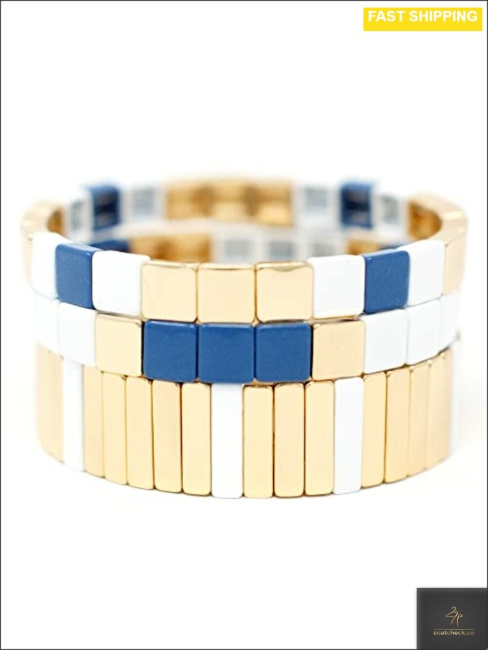 Gold Stackable Enamel Tile Bracelets for Women Stretch Layering Set